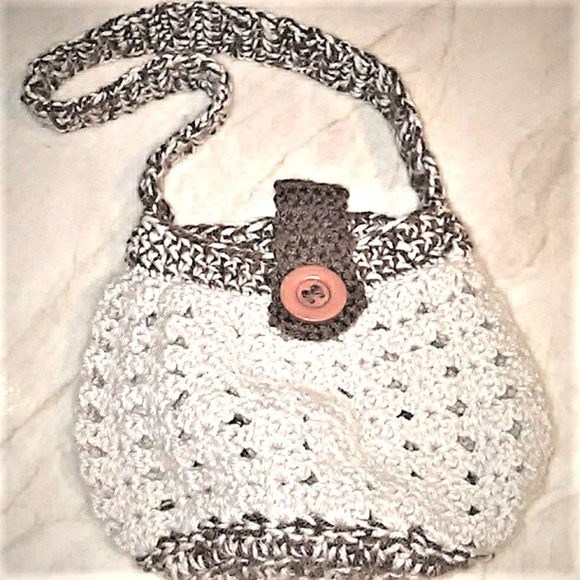 Crochet Shoulderbag TAN Boho Large Cute Button Gypsy Bohemian Festival Hippie - Picture 5 of 8